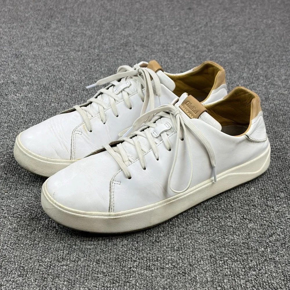 Olukai Mens Lae' Ahi Li 'ili Sneakers Shoes White Leather Lace Up Mens Size 9.5